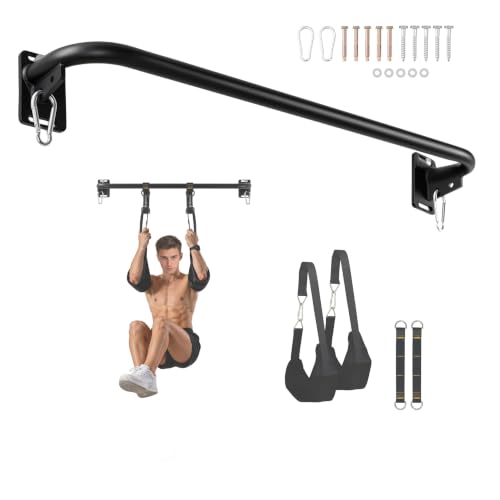 Black Wall Mounted Pull Up Bar with Hanging Ab Straps, Home Gym Equipment