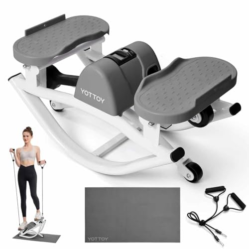 YOTTOY Lateral Rock Stepper for Exercise at Home with Digital Monitor/Resistance Bands, Portable Rocking Stepper Side to Side for Home Workout, Intense Legs & Glutes Activation & Fat Burning - color: Grey