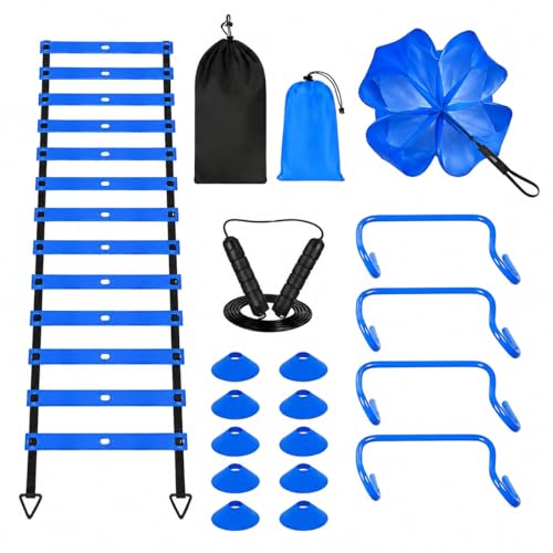 Agility Training Equipment, Speed Training Equipment, Agility Ladder Training, 12-Piece Multicolor PVC, Customizable for Football, Soccer, Basketball - style: Training Set 02 - All Blue soc