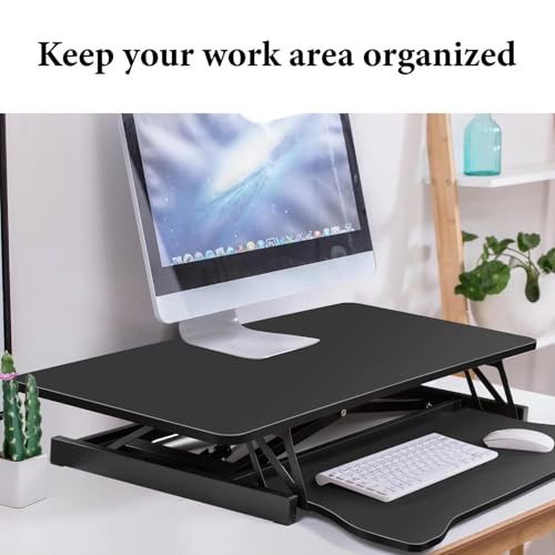 Adjustable Standing Desk Converter – 37" Wide, for Two Monitors with Keyboard Tray, Manual Gas Spring Sit Stand Desk Converter Lifts to 18.5", Black