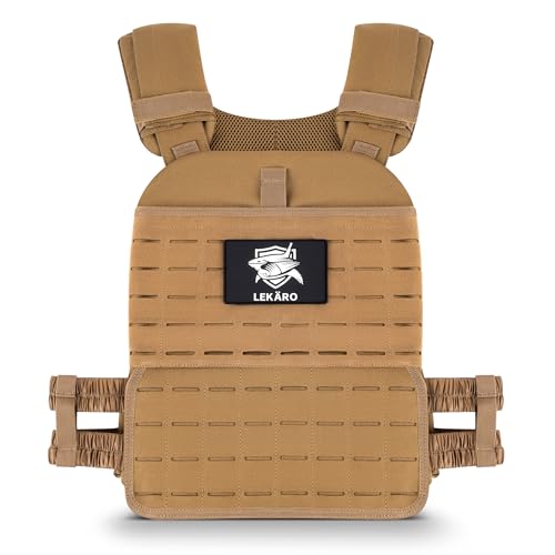 Adjustable Weighted Vest for Men Women – Tactical Vest for Rucking, HIIT & CrossFit, Fits 10x12 Plates, 600D Breathable Weight Vest & Exercise Vest for Strength Training, Weights Not Included - color: Brown