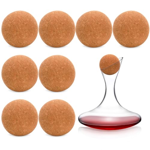 Kingrol 8 Pack Wine Decanter Cork Stoppers - 2.45 Inch/ 62 mm Cork Ball Stopper for Glass Decanter Carafe - Travel Massage Roller Balls for Myofascial Release, Trigger Point Therapy, Yoga Therapy