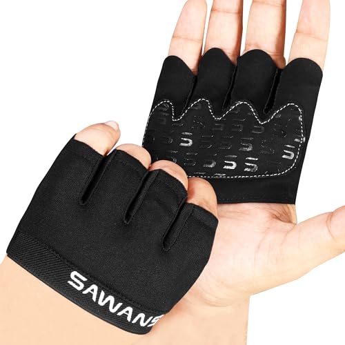 SAWANS Nonslip Workout Gloves for Men & Women, Weightlifting, Gym, Exercise, Fitness, Black, Minimalist, Finger Protectors, Half Finger Glove, Ambidextrous, Adjustable - size: Small