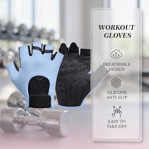 Workout Gloves for Women Lightweight Sweat-Wicking Breathable Gym Gloves with Silicone Grip, Padded Palm for Light Training Dumbbells, Cycling, Yoga, Pilates, Everyday Fitness