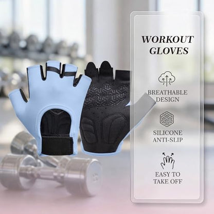 Workout Gloves for Women Lightweight Sweat-Wicking Breathable Gym Gloves with Silicone Grip, Padded Palm for Light Training Dumbbells, Cycling, Yoga, Pilates, Everyday Fitness