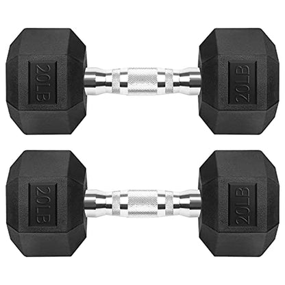Hex Dumbbells Rubber Coated Cast Iron Hex Black Dumbbell Free Weights for Exercises - style: 20 Pounds / Pair
