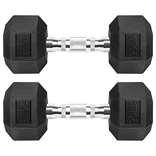 Hex Dumbbells Rubber Coated Cast Iron Hex Black Dumbbell Free Weights for Exercises - style: 20 Pounds / Pair