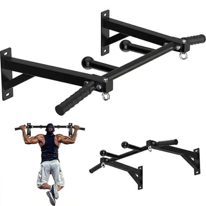 Wall Mount Pull Up Bar, Heavy Duty Steel PullUp Bar Fits Wood Studs, Multi Grip Pull Up Bar with Ball Finger & Round Rings, for Home Gym Garage Basement Strength Training Chin Up Bar