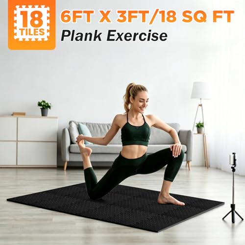 18 Tiles EVA Interlocking Foam Gym Floor Mats Set, 12"x12"x0.4" Protective Puzzle Flooring for Home Gym Workout Exercise Garage Playroom (18Pcs)