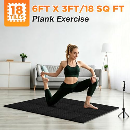 18 Tiles EVA Interlocking Foam Gym Floor Mats Set, 12"x12"x0.4" Protective Puzzle Flooring for Home Gym Workout Exercise Garage Playroom (18Pcs)
