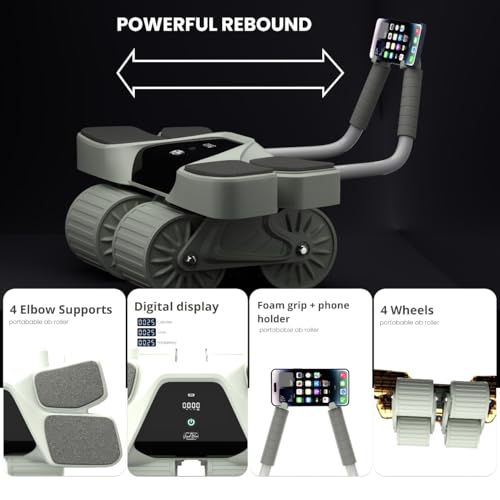 2026 New 4-Wheel Abdominal Roller with Elbow Support : Latest Upgraded High-Performance Exercise Machine With Automatic Rebound, Multi- layered Anti-Slip Design with Built-in Workout Tracker