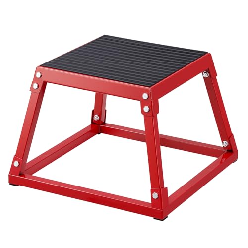 VEVOR Plyometric Jump Box, 18 Inch Plyo Box, Steel Plyometric Platform and Jumping Agility Box, Anti-Slip Fitness Exercise Step Up Box for Home Gym Training, Conditioning Strength Training - color: Red, size: 12"