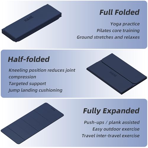 Foldable Yoga Mat,74"Lx32"Wx1/3"Thick,Folding Exercise Mat,Non-slip Wide Pilates Mats for Home Workout/Travel, Portable Yoga Mat Thick for Yoga/Pilates/Camping/Floor Exercises