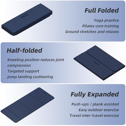 Foldable Yoga Mat,74"Lx32"Wx1/3"Thick,Folding Exercise Mat,Non-slip Wide Pilates Mats for Home Workout/Travel, Portable Yoga Mat Thick for Yoga/Pilates/Camping/Floor Exercises