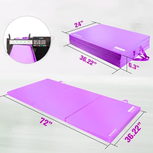 RitFit Upgraded Folding Exercise Mat, 2 Inch Thick Gymnastics Mat - color: Purple(3' x 6')
