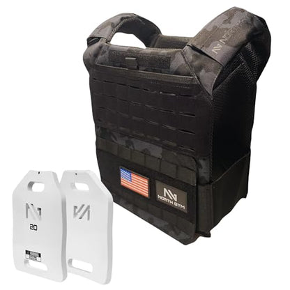 Northgym Adjustable Weighted Vest/Incl. 3D Weight Plates in 14lbs / 20lbs/ 30lbs/ 42.5lbs - Optimized Weight Distribution and with Curved Plates for Running, Functional Training and Working Out - style: Black Camo 42.5lbs