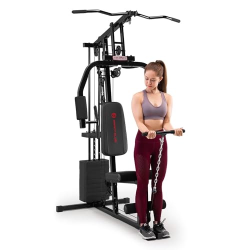 Marcy Multifunctional Workout Station 100lbs to 200lbs Stack Home Gym for Weightlifting and Bodybuilding - color: Black - 100 lbs