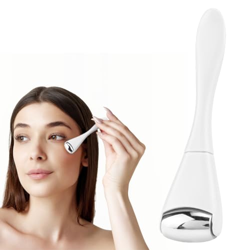Eye Roller Face Roller Mini Ice Roller Facial Massage Roller Eye Cream Applicator Handheld Metal Eye Roller Skin Care Tool for Relief Facial Puffiness,White