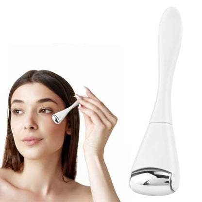 Eye Roller Face Roller Mini Ice Roller Facial Massage Roller Eye Cream Applicator Handheld Metal Eye Roller Skin Care Tool for Relief Facial Puffiness,White
