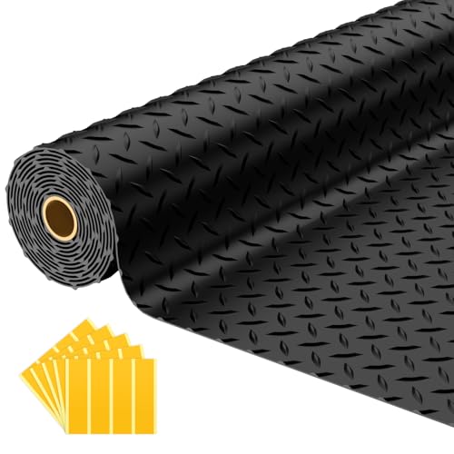 7.5x20 FT Garage Floor Mat, 2.8mm Thickened Diamond Plate - color: Black, size: 7.5x20 FT