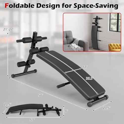 Sit Up Bench, Folding Exercise Bench Ab Workout Equipment, Adjustable Decline Workout Bench for Home Gym