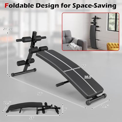 Sit Up Bench, Folding Exercise Bench Ab Workout Equipment, Adjustable Decline Workout Bench for Home Gym