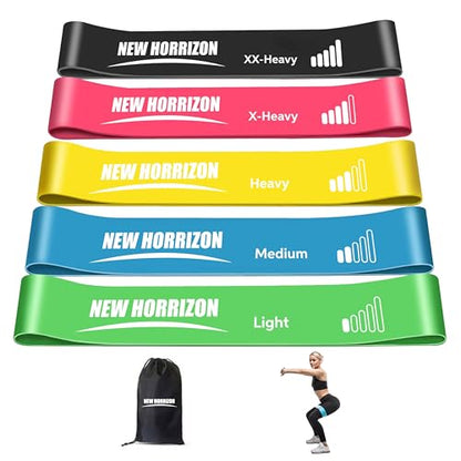 New Horrizon Resistance Bands Resistance Loop Exercise Bands for Working Out, Set of 5 with Carry Bag – Strength Training & Physical Therapy Bands for Men & Women – Home Gym & Yoga – Lifetime Support