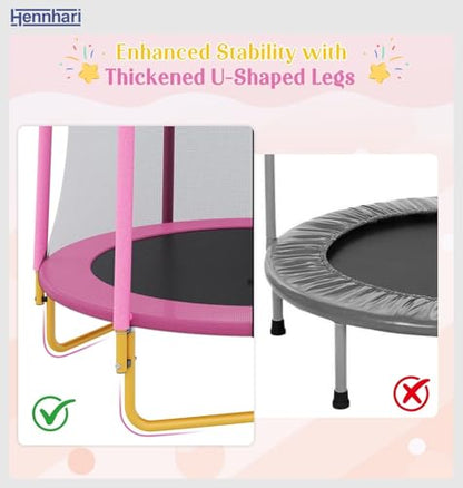 5 FT Kids Trampoline with Safety Enclosure Net, Indoor Outdoor Toddler Trampoline with U-Shaped Legs & Foam Poles, Mini Trampoline for Kids