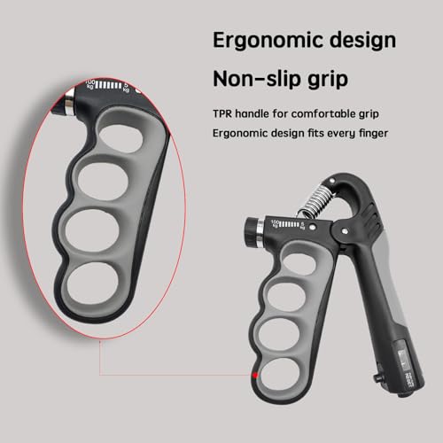 Grip Strength Trainer, Hand Grip Strengthener, Forearm Strengthener, Adjustable Resistance 11 Lbs - 220 Lbs, Ergonomic Design - color: grey
