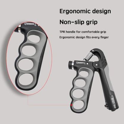 Grip Strength Trainer, Hand Grip Strengthener, Forearm Strengthener, Adjustable Resistance 11 Lbs - 220 Lbs, Ergonomic Design - color: grey