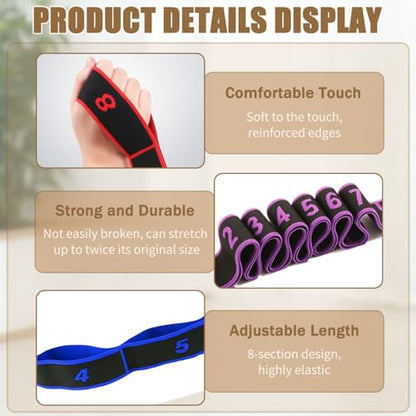 Fitness Resistance Band, 8-Section Elastic Training Bands, Numbered Stretch Band for Yoga, Stretching, Pilates, Fitness
