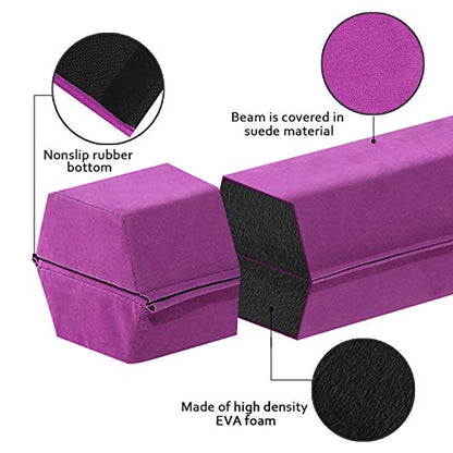 FBSPORT 8ft/9ft/9.5ft Balance Beam Folding Gymnastics Beam Foam Balance Floor Beam Equipment for Kids Adults, Suede Cover Anti Slip Base with Carry Bag for Home School Gym Training