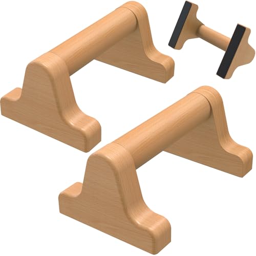 SELEWARE Wood Push Up Bars Steel Calisthenic Parallette Bars Handstand Bars - color: D: Wood Grip (8.7"L x 4"H)