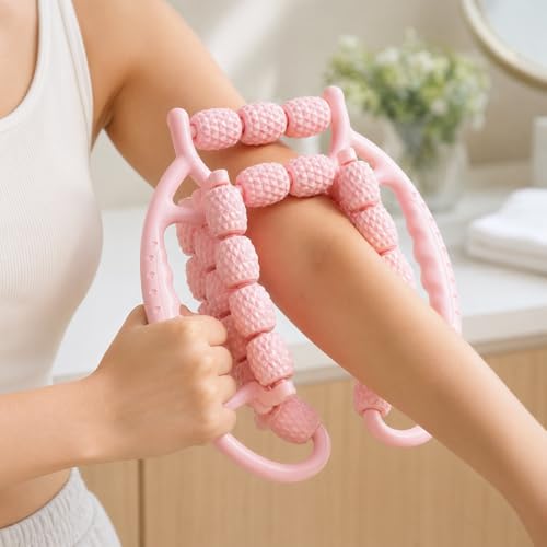 29-Wheel Leg Roller Massager, Manual Muscle Roller Tool for Calves, Thighs and Arms, Pink - size: 29-Wheel