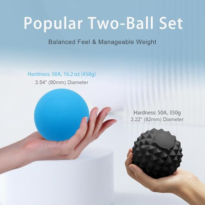 Massage Balls, 2 Pack Firm Silicone Massage Ball Set (Smooth & Textured, 3.54" & 3.22"), Deep Tissue Trigger Point & Myofascial Release for Back, Neck, Shoulder & Foot