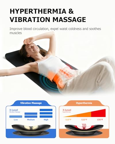Lumbar Traction Device, Electric Lower Back Stretcher Device with Dynamic Airbag, 3 Level Vibration Massage, Adjustable Temperature from 113 to 131℉ (45 to 55℃), Easy to Use