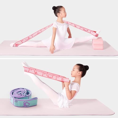 2 PCS Kids Stretching Strap - 8-Loop Adjustable Stretch Bands for Dance, Ballet, Yoga, Gymnastics Workout, Children‘s Fitness Equipment, Stretching Resistance Bands and Home Flexibility Training - color: Pink+Purple