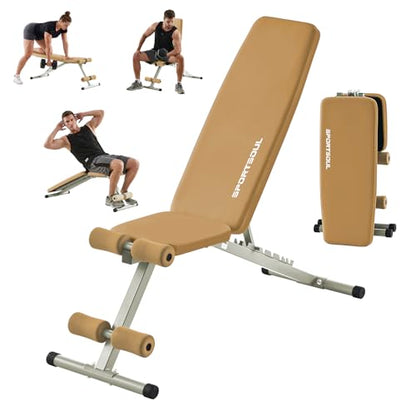 SPORTSOUL 880LB Weight Bench, 8-Position Backrest Adjustable Workout Bench - color: Brown