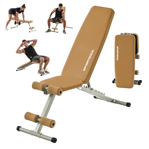 SPORTSOUL 880LB Weight Bench, 8-Position Backrest Adjustable Workout Bench - color: Brown