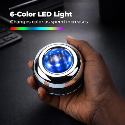 Auto-Start Wrist Gyro Ball, All Metal Wrist and Forearm Trainer with LED Light, Gyroscopic Hand Exerciser for Grip Strength, Includes Storage Bag