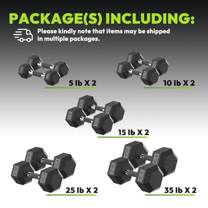 Hex Dumbbell Sets, 90-640 lb Rubber Encased Exercise & Fitness Dumbbells Set, Hand Weight for Strength Training, Weight Dumbbells - size: 180 lb Set (Pair of 5, 10, 15, 25, 35 lb)