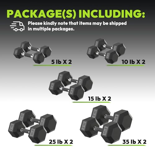 Hex Dumbbell Sets, 90-640 lb Rubber Encased Exercise & Fitness Dumbbells Set, Hand Weight for Strength Training, Weight Dumbbells - size: 180 lb Set (Pair of 5, 10, 15, 25, 35 lb)