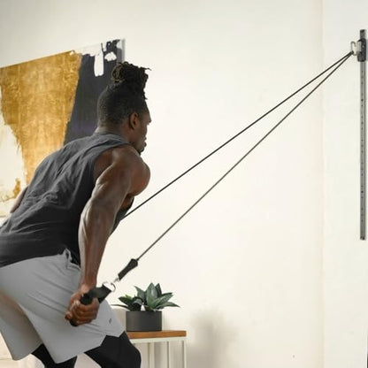 Space Saver Gym Resistance Bands Wall Anchor for At Home Fitness Workouts with 1 Rail and 1 Rail Car - style: 4 Resistance Bands, 1 Set of Handles