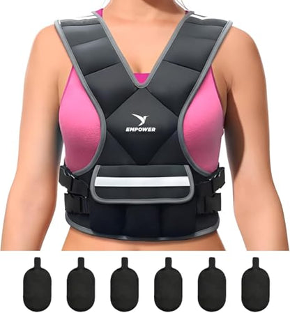 EMPOWER Weighted Vest for Women with Reflective Strips – Fixed 8lbs, Adjustable 4-10lbs (4 in1) or Adjustable10-16lbs (4 in 1), Strengthen Muscles, Boost Bone Health, and Burn More Calories for Workout - Rucking Vest - style: 16lb adjustable weight vest