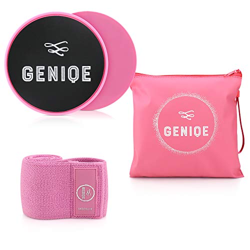 Core Sliders and Medium Resistance Fabric Band Set (2 Workout Sliders, 1 Hip Band) Premium Strength Slides and Durable Fitness for Butt, Abs, Legs, Thighs, Hips, Shoulders, Arms, Back