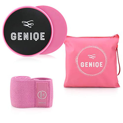 Core Sliders and Medium Resistance Fabric Band Set (2 Workout Sliders, 1 Hip Band) Premium Strength Slides and Durable Fitness for Butt, Abs, Legs, Thighs, Hips, Shoulders, Arms, Back