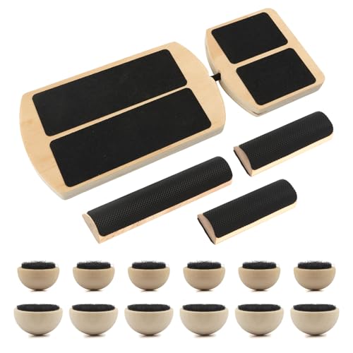 Ankle Balance Board Foot Strengthener, Adjustable Wobble Board with 12 Balls & Balance Rods,18°/24°/30° Tilt Levels, 300lbs Max Capacity, Non-Slip Wooden Trainer for Ankle & Core Stability Training