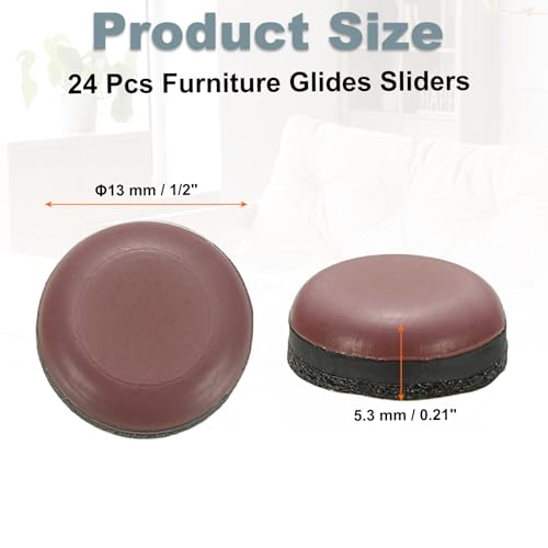 MECCANIXITY 24 Pcs Stick Furniture Sliders, 1/2" Chair Slider Furniture Sliding Pads Round Reusable Glides Glider for Carpeted Tile Vinyl Hardwood Floors Moving Protectors, Brown