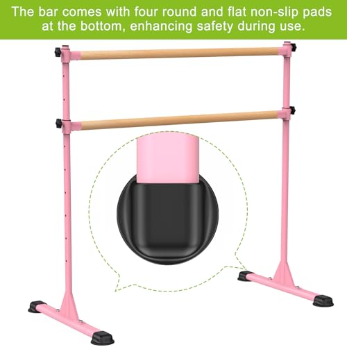 Dolibest Freestanding Ballet Bar, Height Adjustable Ballet Bar, Heavy Duty Dance Bar, with Non-Slip Rubber Pads, Enhanced Stability, Dance/Yoga/Fitness Stretching Bar, Ideal for Kids and Adults - color: Pink- 4ft Wooden Cross Bar