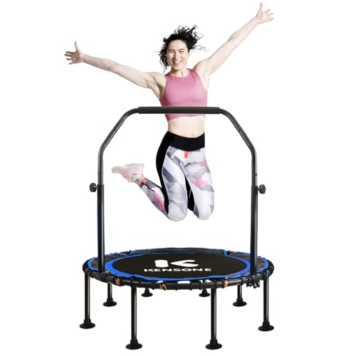 40/48" Foldable Rebounder Trampoline for Adults with Bungee, 450/550 LBS Quiet Indoor Mini Trampoline for Adults Fitness, Gym Workout, Home Exercise - color: Blue, size: 48" U-Bar